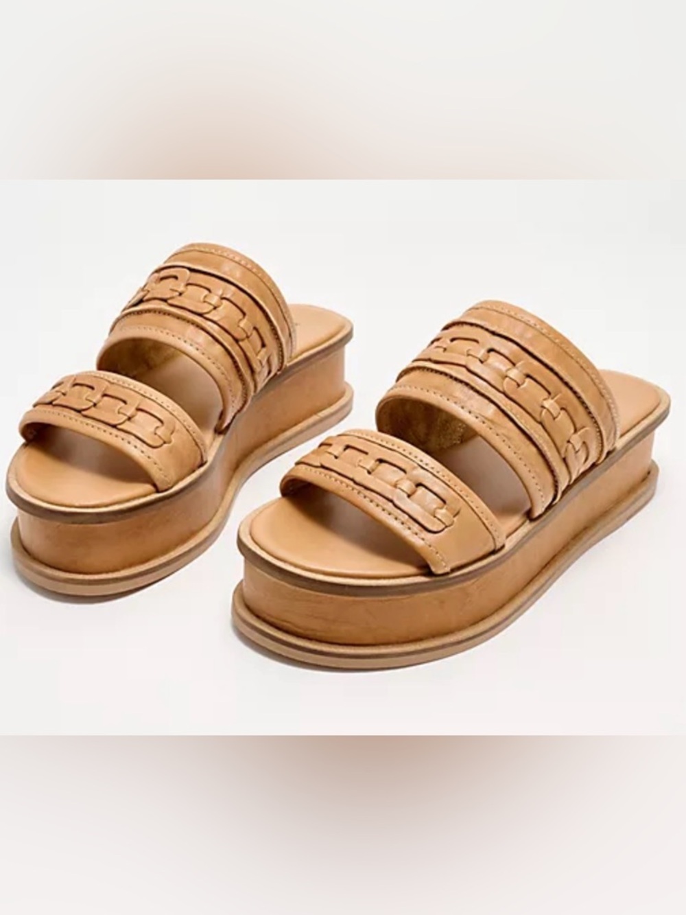 Kelsi Dagger Tan Platform Slide Mules